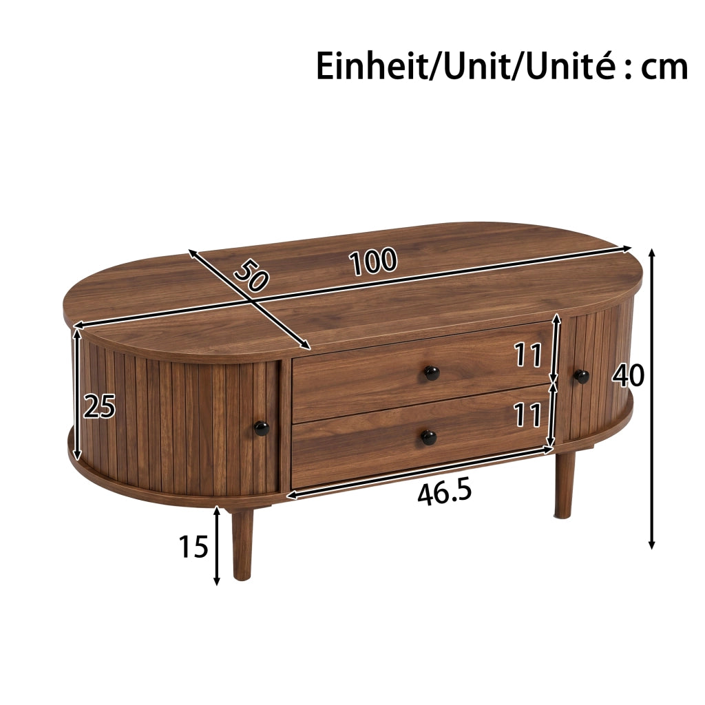 Tavolino da Caff¨¨ Ovale con Cassetti e Ante Scorrevoli ¨C MINIMAL ¨C MDF