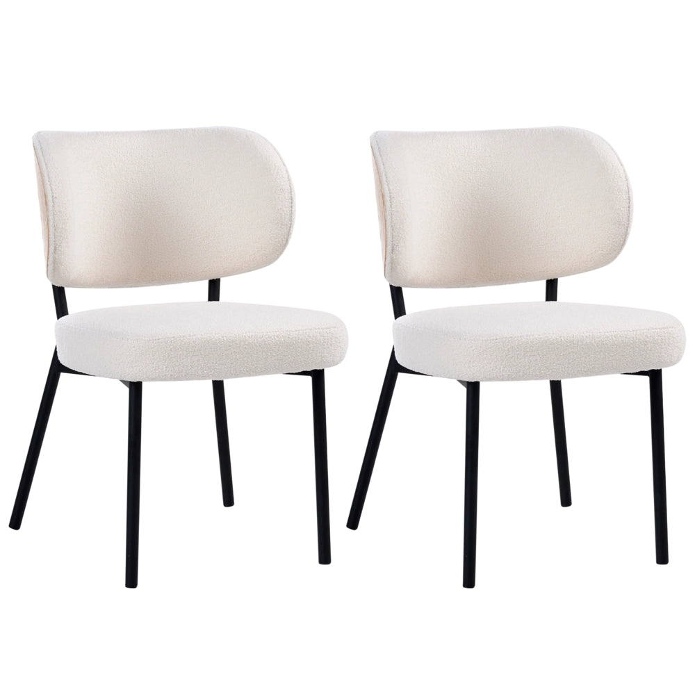 Set di 2 sedie da pranzo in ecopelle bianco sporco con gambe in ferro nero, senza braccioli con coprigambe design moderno minimalista sala da pranzo