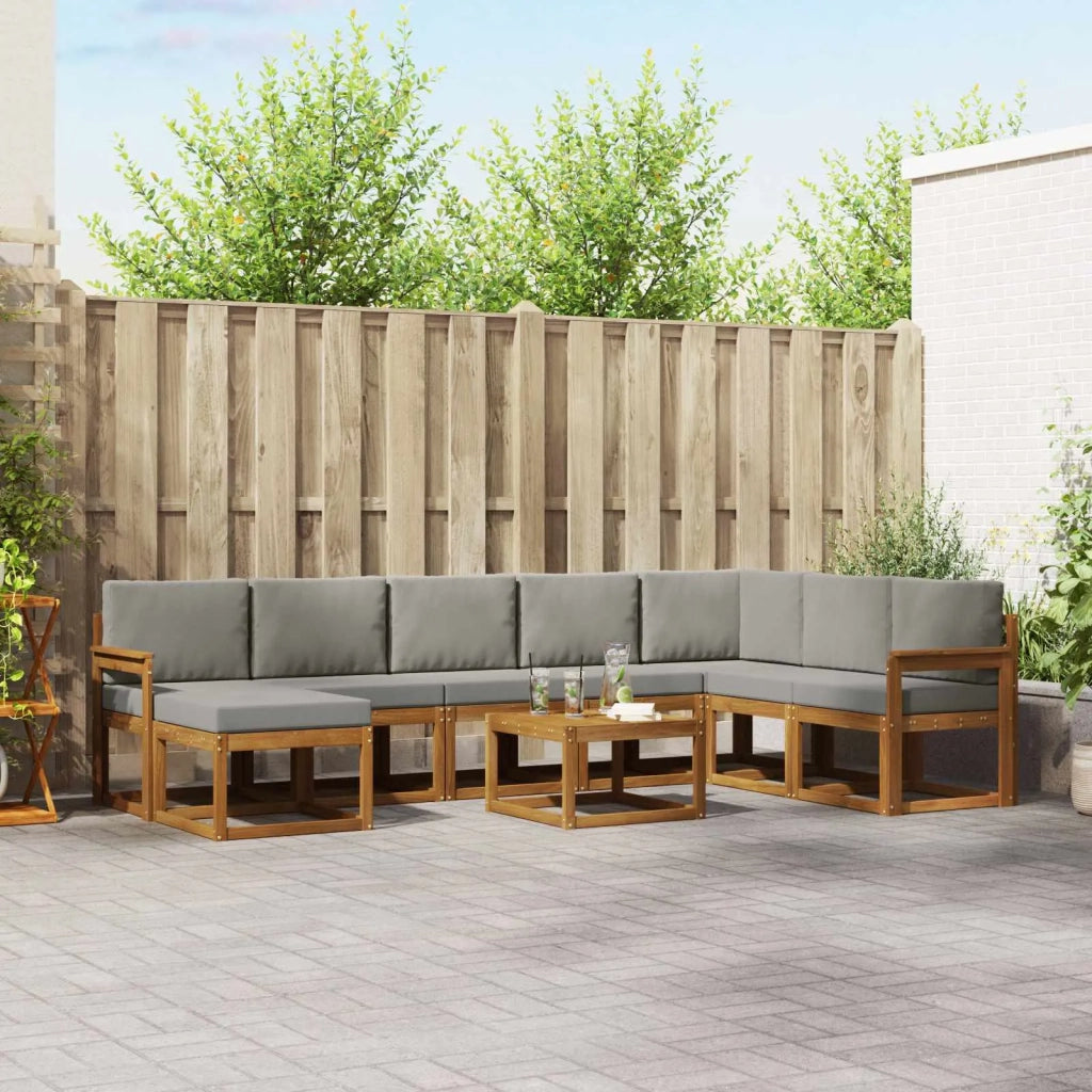 Set di divani da esterno 9 pcs Grigio Naturale e Chiaro