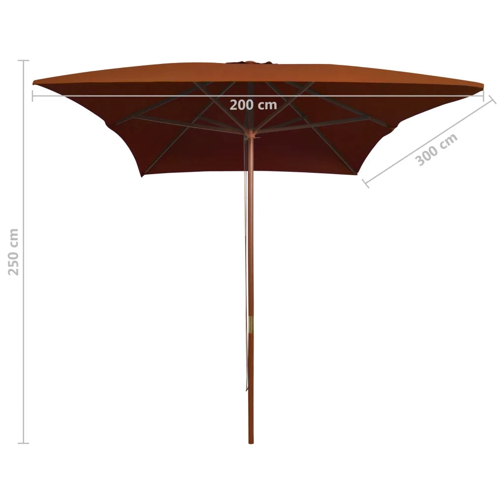 Ombrellone da Giardino-Ombrello da Balcone con Palo in Legno Terracotta 200x300 cm