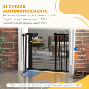 Cancellino per Cani Regolabile 74-100x77 cm con Chiusura Automatica in Acciaio e Plastica Nero