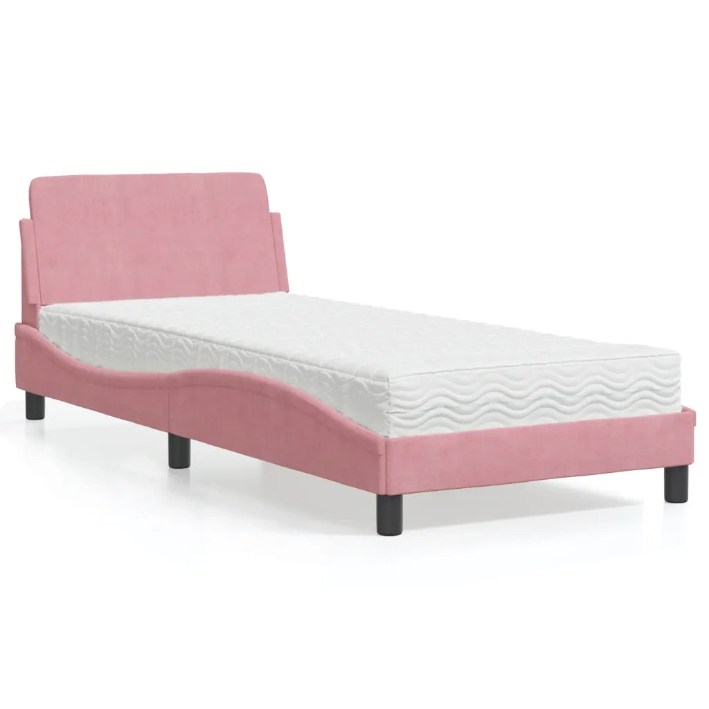 Letto con Materasso Dover Rosa 90x190 cm in Velluto 3208316