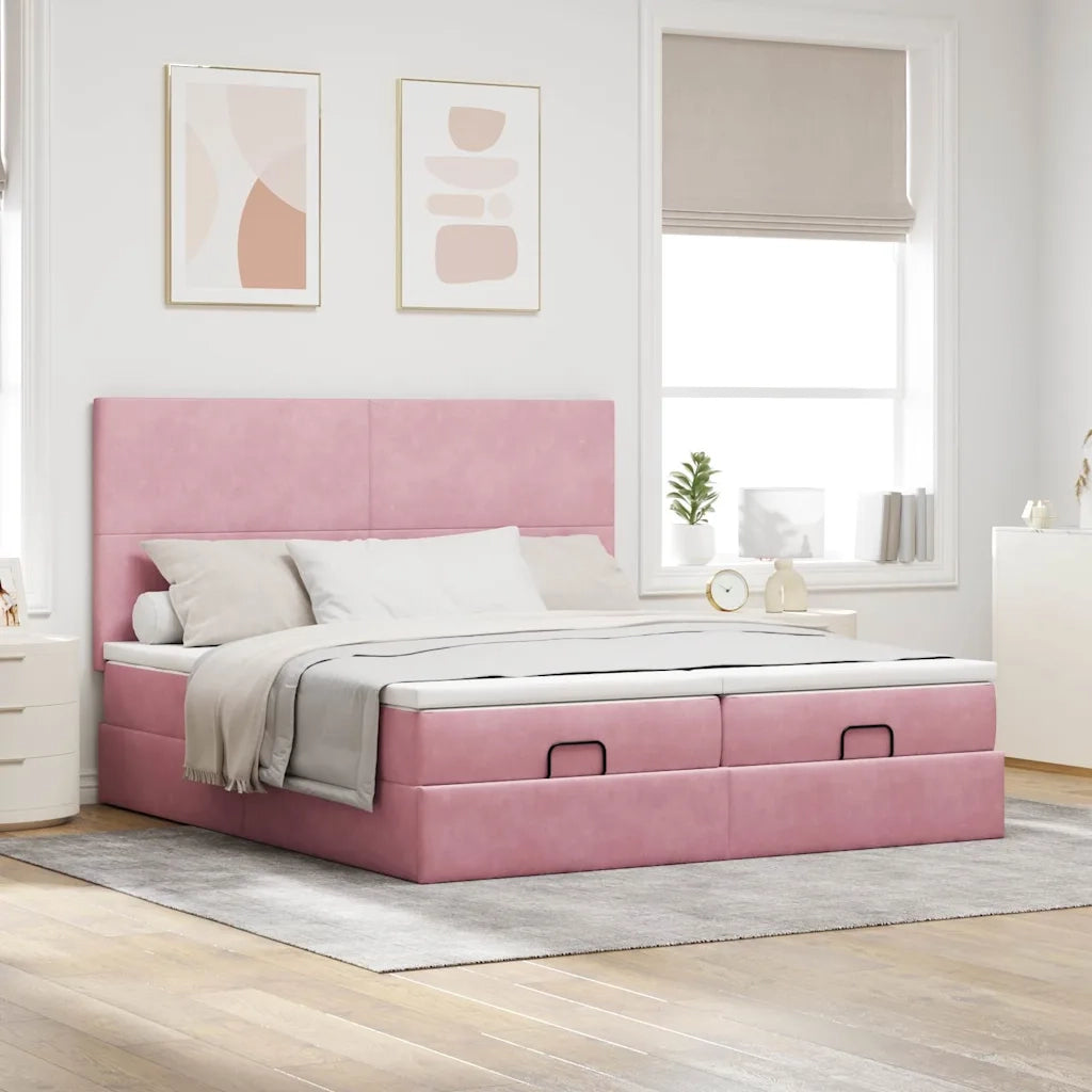 Struttura Letto Pouf con Materassi Rosa 200x200 cm Velluto