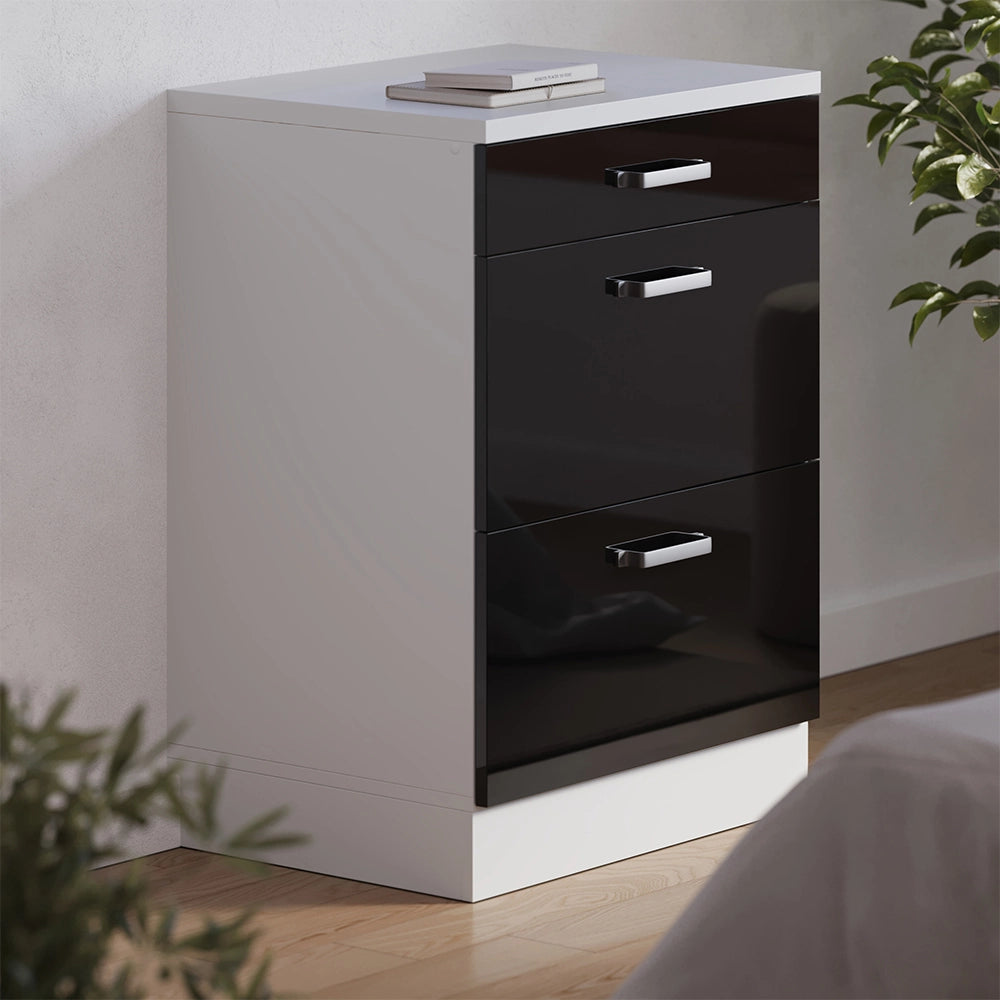 Mobile per mansarda Rion Nero lucido/Bianco 60 x 83.8 cm senza inclinazione con 3 cassetti Vicco