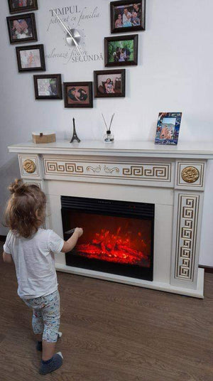 Camino Elettrico da Pavimento 101x140x33 cm Effetto Fiamma 1950W Versailles Maxi & Mirabella Avorio