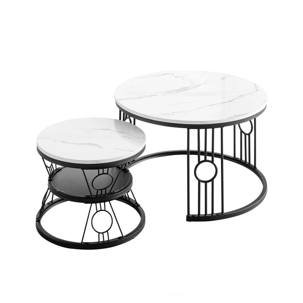 TAVOLINO DA CAFFÈ Set 2 Pezzi 70x70x45 cm MDF Bianco con Struttura Nera