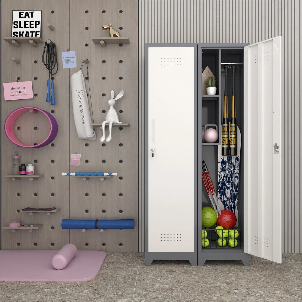 Armadio di pulizia e stoccaggio metallico sottile - Zephmum - Con porta a blocco, ripiani e barra appendiabiti, organizzatore alto 65 pollici per cucina, dispensa, ufficio, negozio e garage