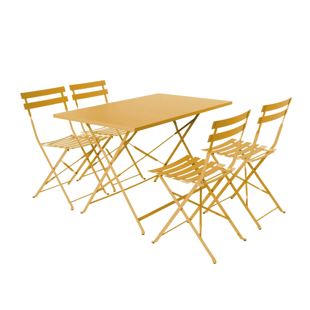 Set tavolo da giardino pieghevole in acciaio con 4 sedie, 110cm, ocra