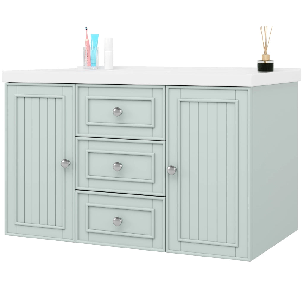 Mobiletto Sottolavabo Bagno con 3 Cassetti Sospeso ¨C MINIMAL ¨C Verde 78.5x46x46.8 cm