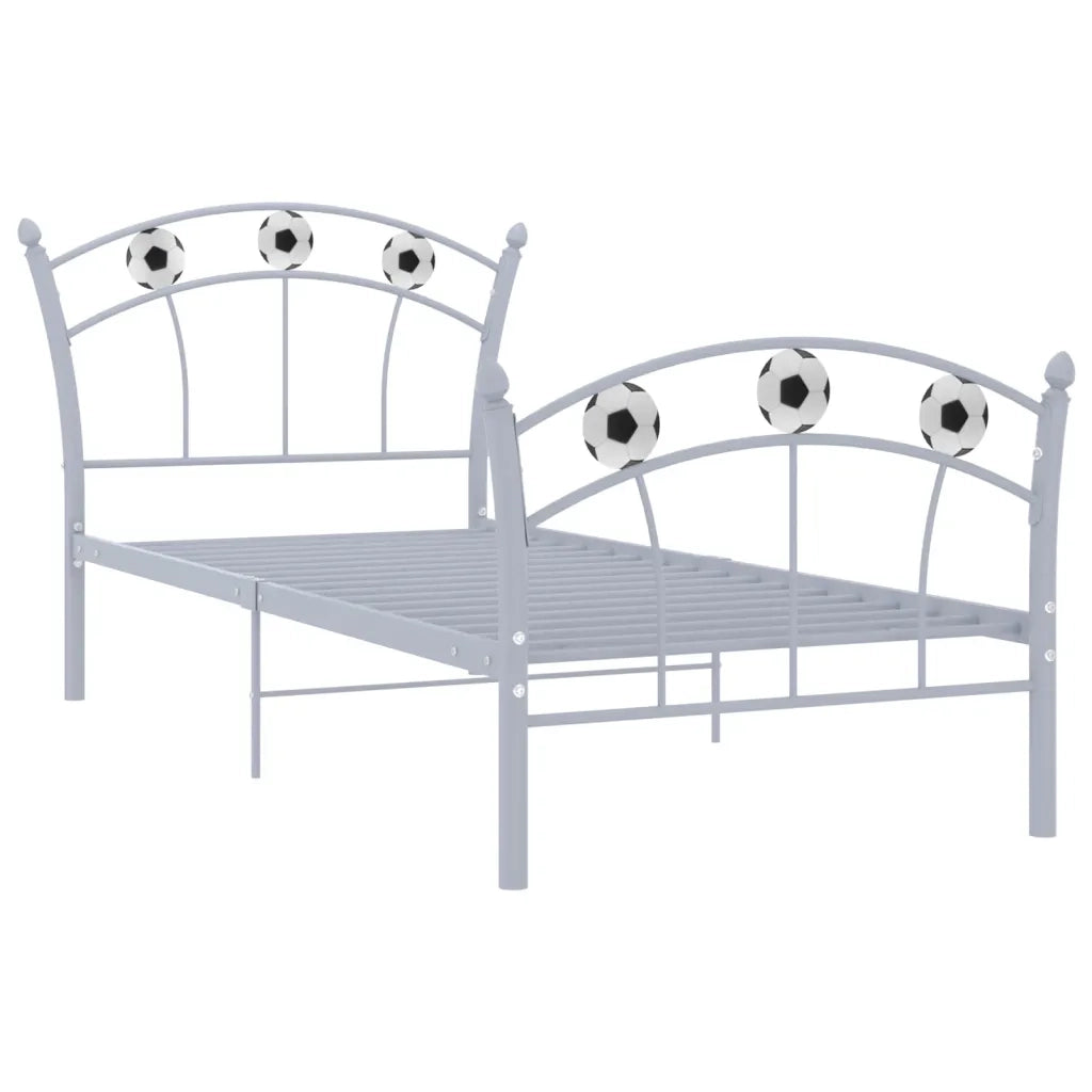 Letto singolo | Letto per adulti | Giroletto con Motivo Calcio in Metallo Grigio 90x200 cm