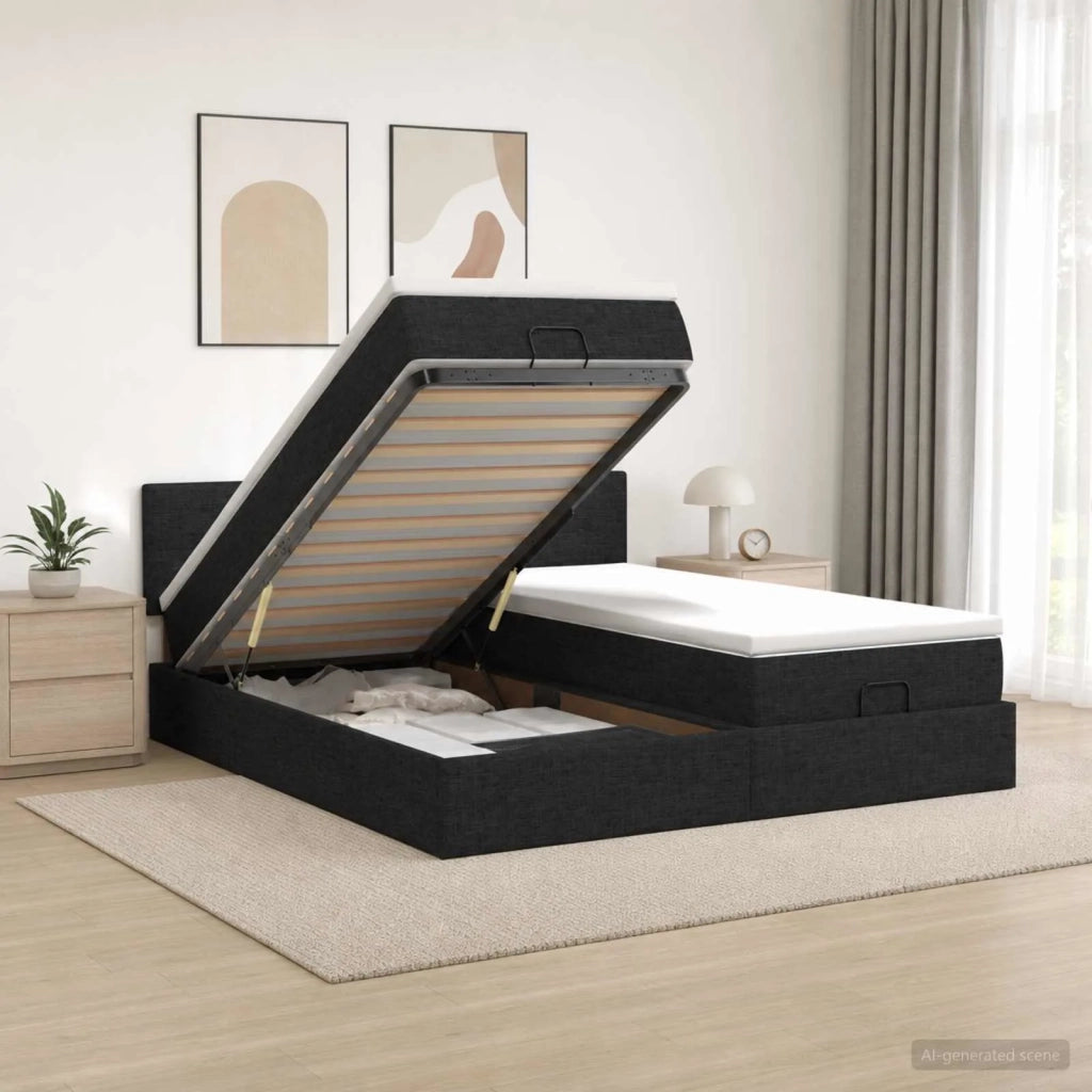 Letto ottomano con materasso 2 pz Nero 200 x 200 cm Tessuto 3456700