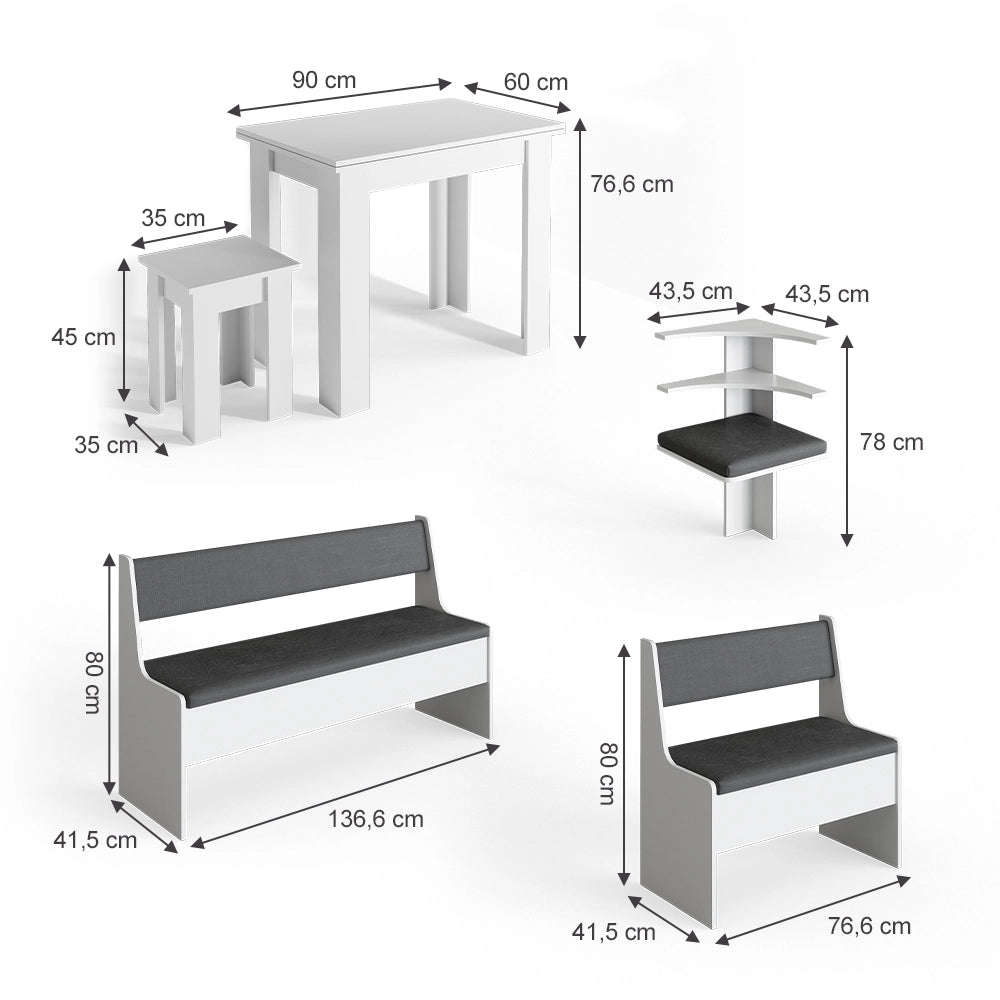 Vicco Gruppo panca ad angolo Bianco 180 x 41.5 cm con tavolo