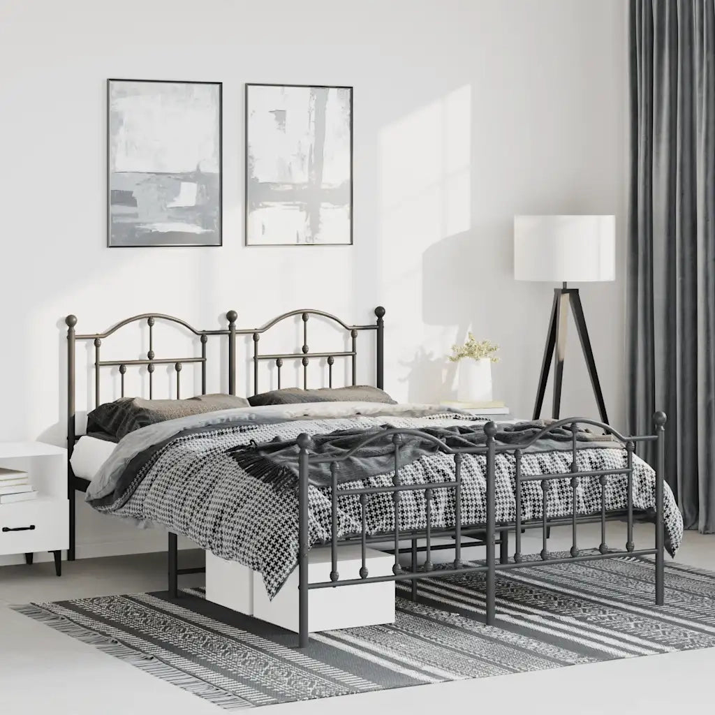 Giroletto con Testiera e Pediera-Struttura Letto Metallo Nero 135x190 cm 827851