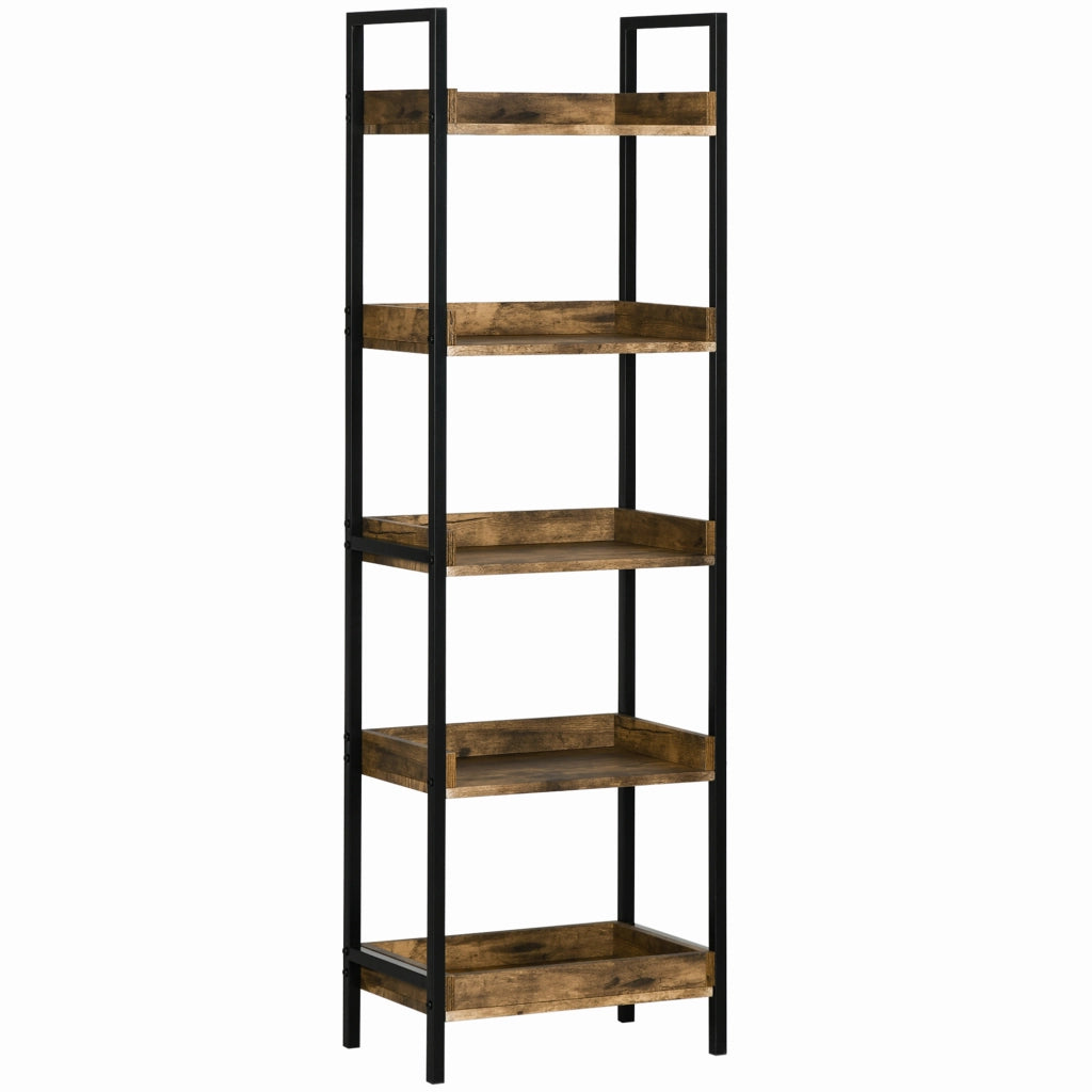 Libreria Industriale 5 Ripiani in Legno e Metallo ¨C zephmum ¨C 48x30x155cm Marrone Rustico