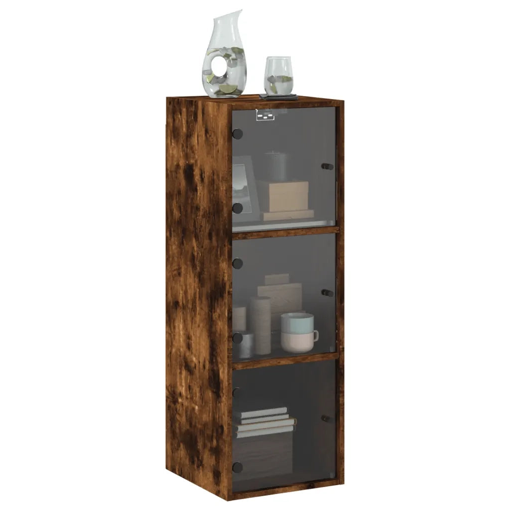 Mobile a Muro con Ante in Vetro Rovere Fumo 35x37x100 cm 836487