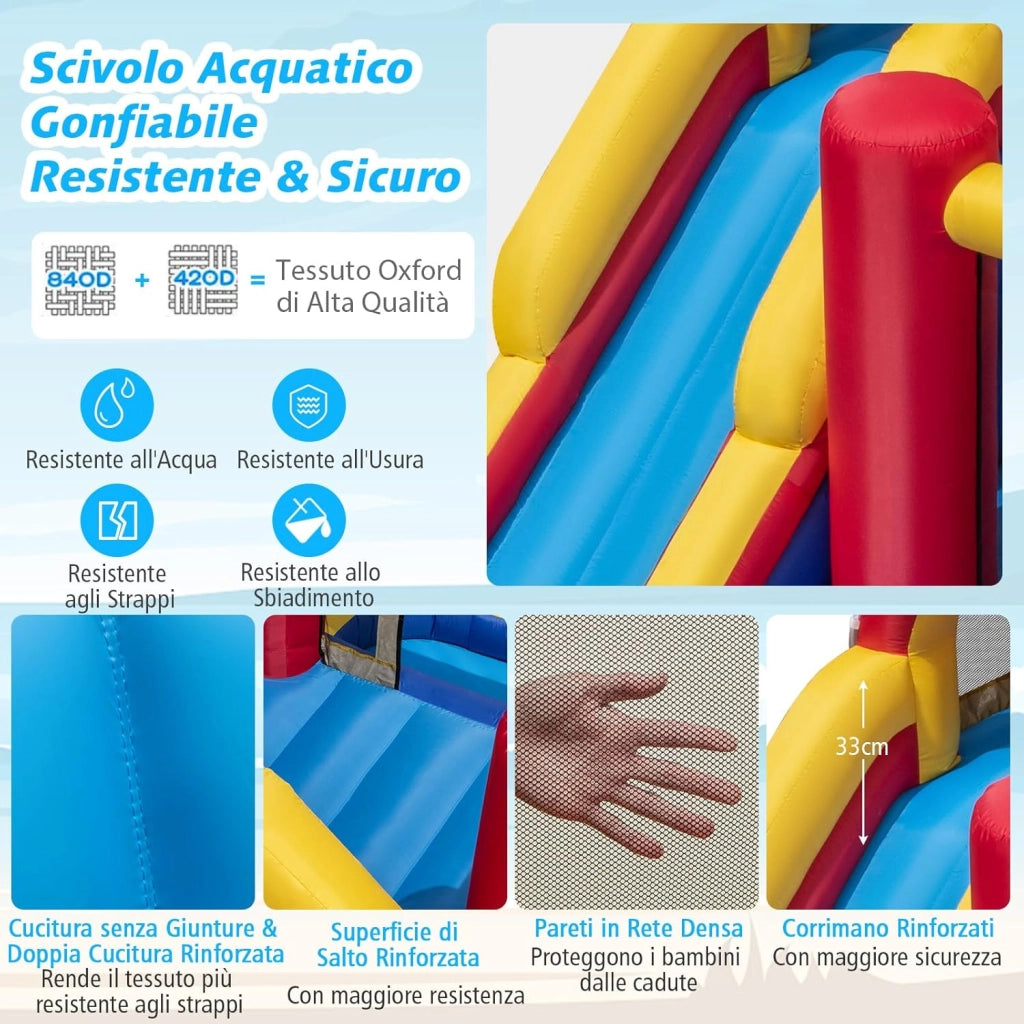 Castello Gonfiabile per Bambini, Parco Acquatico Gigante con Doppi Scivoli d'Acqua, 2 Piscine, Area Salto, Canestro e Parete da Arrampicata, 450 x 392 x 216 cm