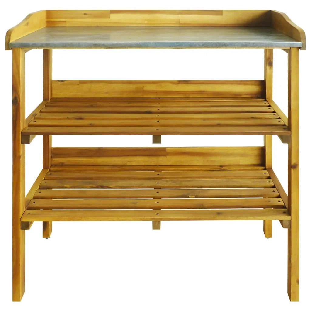 Fioriera a 2 Ripiani in Legno Massello di Acacia e Zinco 43795