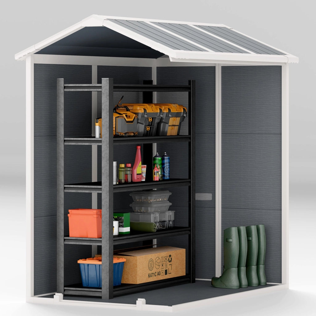Casetta Box da Giardino 130x180 cm con Pavimento Porta con Blocco e Finestra in Resina Grigio