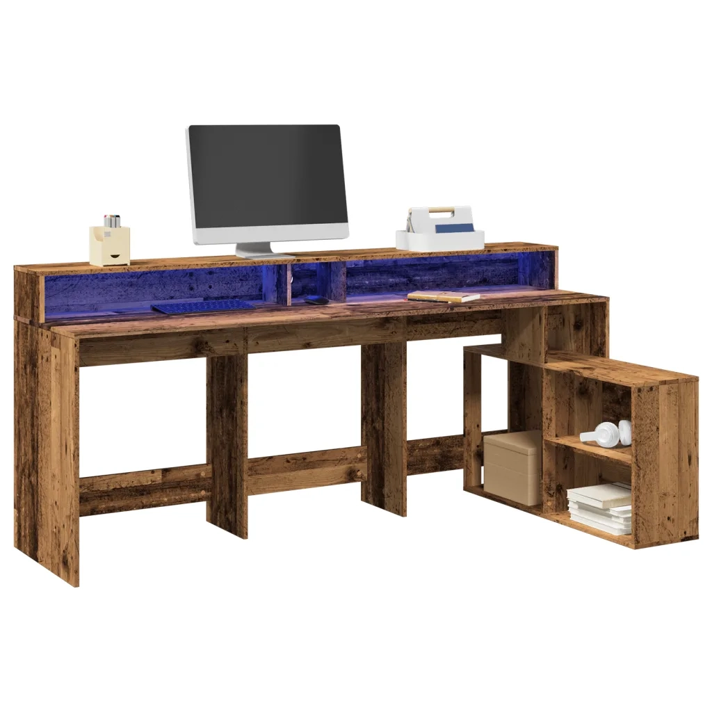 vidaXL Scrivania con Luci LED Legno Antico 200x104x91 cm in Truciolato