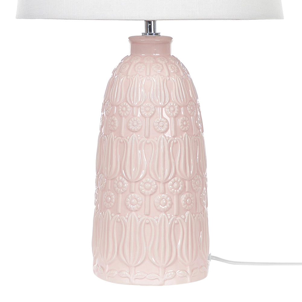 Lampada da tavolo in ceramica rosa con base ornata in tessuto bianco con paralume in tessuto Boho Rustic Design Home Illuminazione