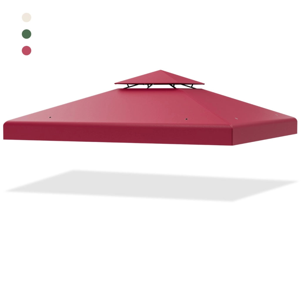 Copertura di ricambio per gazebo a 2 livelli da 300x300cm, Tettoia con fibbie in alluminio e chiusure a strappo Rosso bordeaux-Gazebo