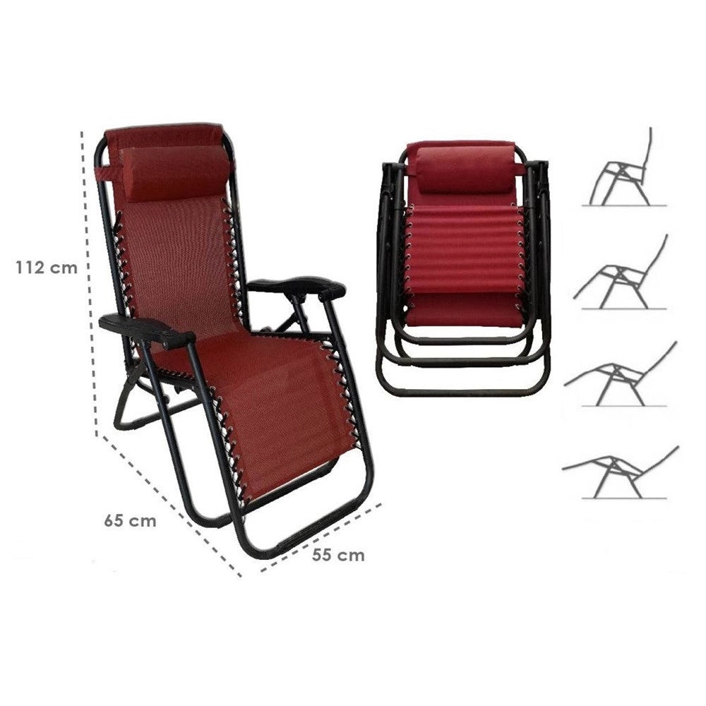 Trade Shop - Sdraio Sedia In Textilene Rosso Pieghevole Multiposizione Reclinabile Giardino 221001 -