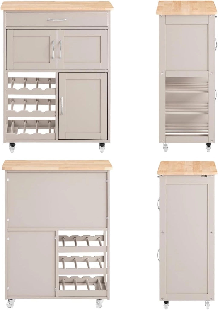 Mobile Cucina Salvaspazio con Ruote, Carrello Cucina con Ruote, Mobiletto Cucina con Cassetti e Portabottiglie, Mobiletto Credenza Cucina per Cucina o Sala da Pranzo, Cachi 67x38x86cm FKW45-KA