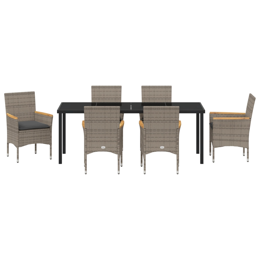 Set da Pranzo da Giardino  7 Pezzi con Cuscini Rattan Polyrattan Grigio