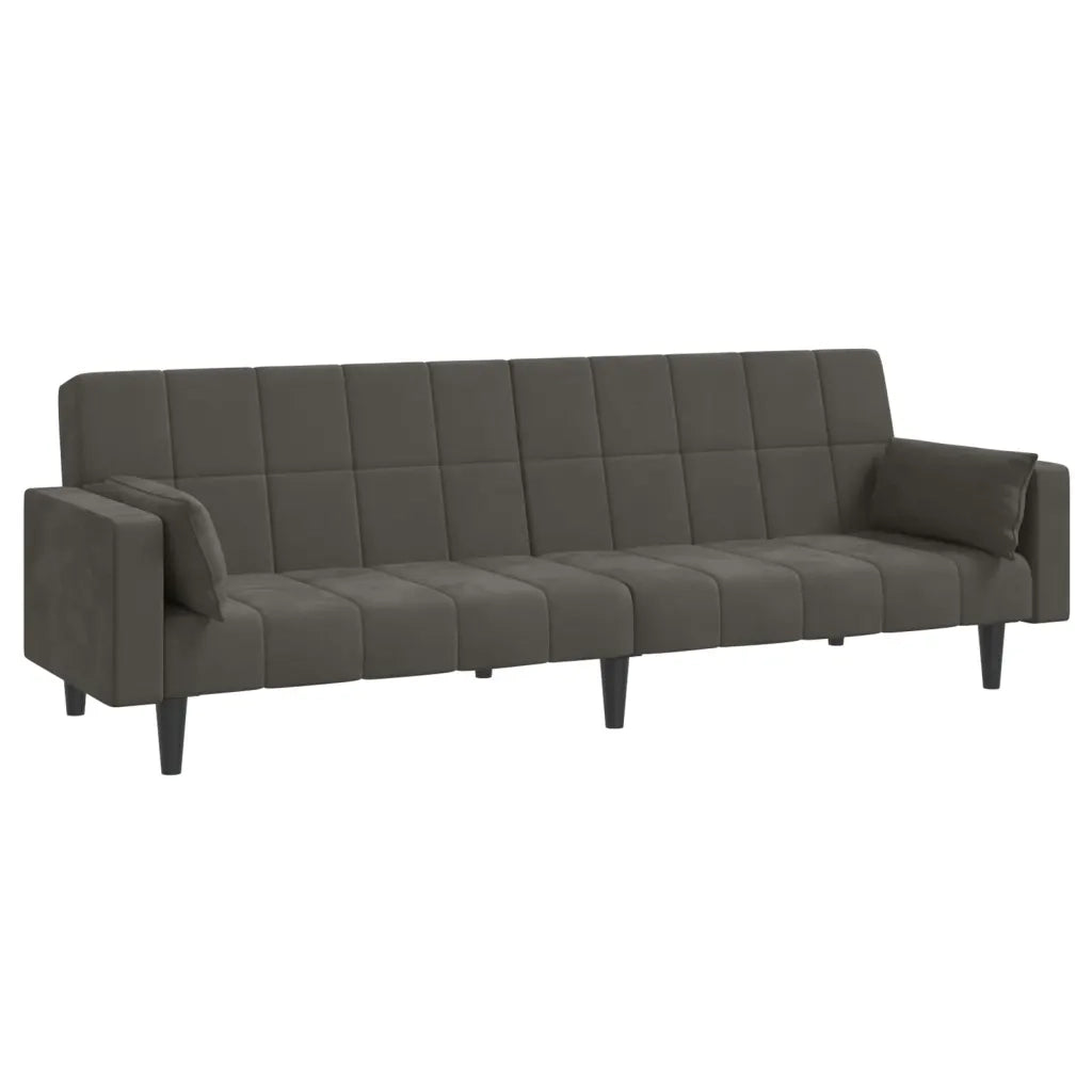 Divano Letto a 2 Posti con 2 Cuscini Grigio Scuro in Velluto 375848