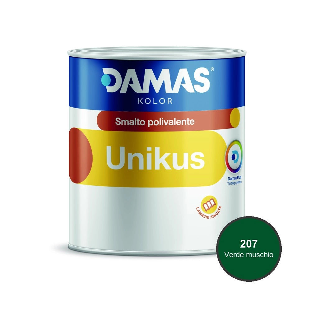 Damas unikus lucido smalto polivalente zincato alluminio plastica pvc *** formato 0,750 lt, colore- 207 verde muschio...