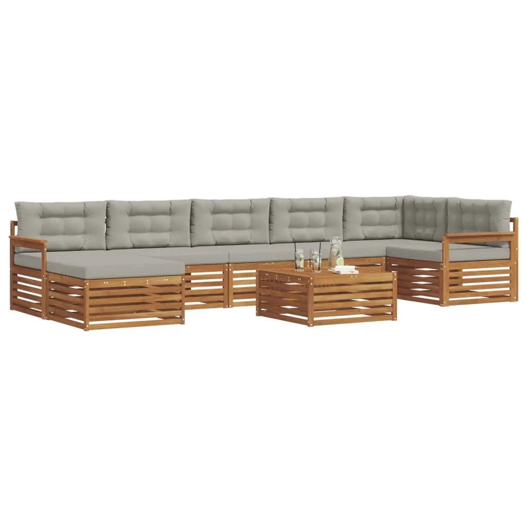 Set di divani da esterno 8 pcs Grigio Naturale e Chiaro