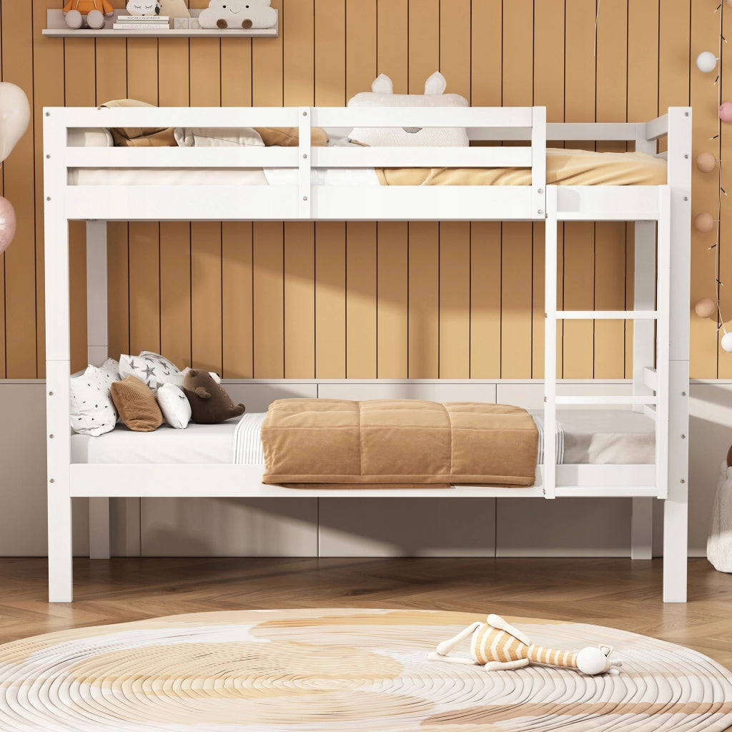 Letto a castello con scala - Xylo - 90x200 - Bianco - Senza materasso