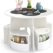 Set tavolo e sedie per bambini 5 pezzi per design salvaspazio-Tavolo rotondo con sgabelli con ripiano di stoccaggio Bianco