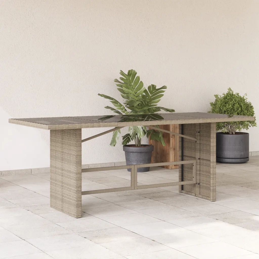 Tavolo da Giardino | Tavolino da esterno Piano in Vetro Grigio 190x80x74cm Polyrattan