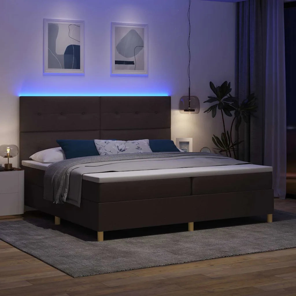 Letto a Sorgente LED Marrone Scuro 200 x 200 cm Tessuto 3343127