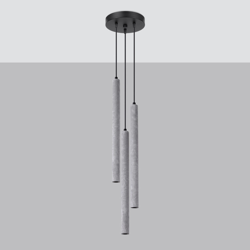 Lampada a sospensione in cemento grigio tonda 3xG9 Velino