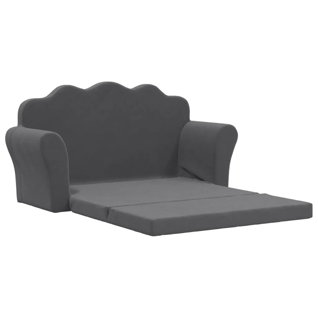 Divano Letto per Bambini a 2 Posti Antracite in Morbido Peluche 357060