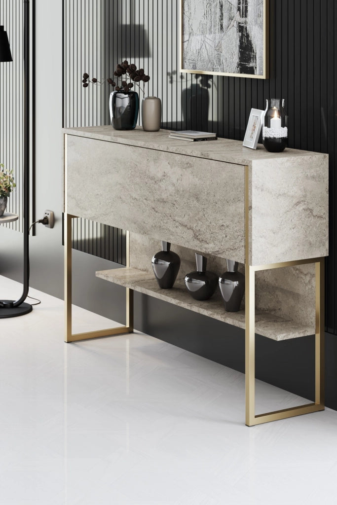Consolle in legno "Luxe" - 120 x 30 x 80 cm - Travertino oro