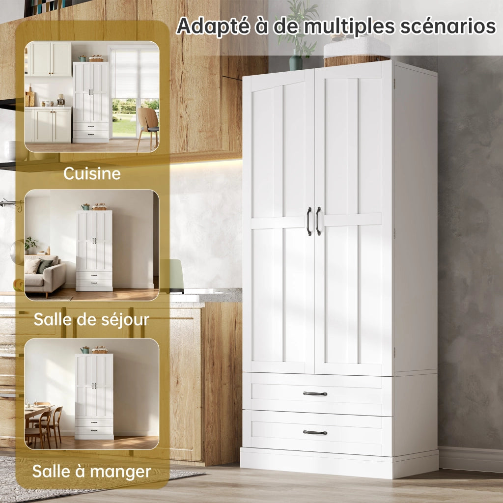 Credenza cucina alta con 3 ripiani estraibili; 2 cassetti e ripiani interni alla porta; per cucina; 180 × 80 × 37.5 cm