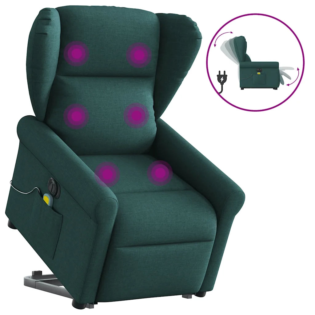 Poltrona Alzapersona Massaggiante Elettrica Verde Scuro Tessuto 3303410