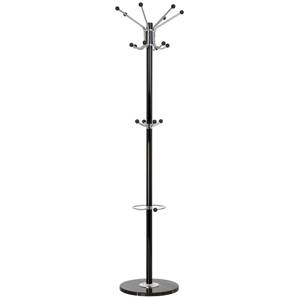 Perchero de metal negro con paraguero y 6 ganchos D36x175h cm