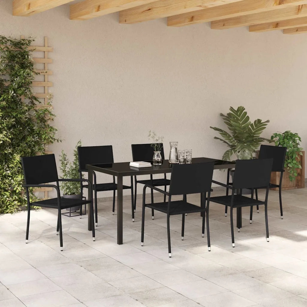 Set da Pranzo per Giardino con cuscino 7 pcs Nero polyrattan 3380040