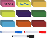 90 Strisce magnetiche descrittorie (80*30mm) con 3 pennarelli bianchi, pannello magnetico descrittivo colorato, adesivo magnetico descrittivo universale per whiteboard, Kanban, frigorifero, whiteboard