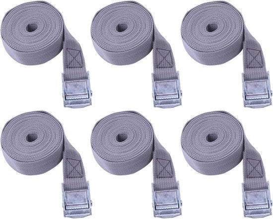 Set di 6 cinghie di ratto - Cinghie con gomma - Cinghie di trazione per lavorazione - trasporto auto - moto - bicicletta - archiviazione - 25mm x 1m - grigio-beige