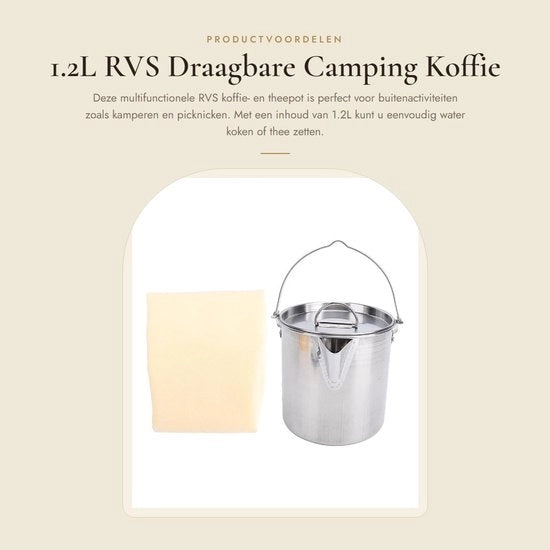 Fornello a Gas Portatile - 1,2L Acciaio Inossidabile - Camping/Caffettiera/Thee - Multifunzionale - Pulizia Facile - Ultra-Leggero - Caffettiera
