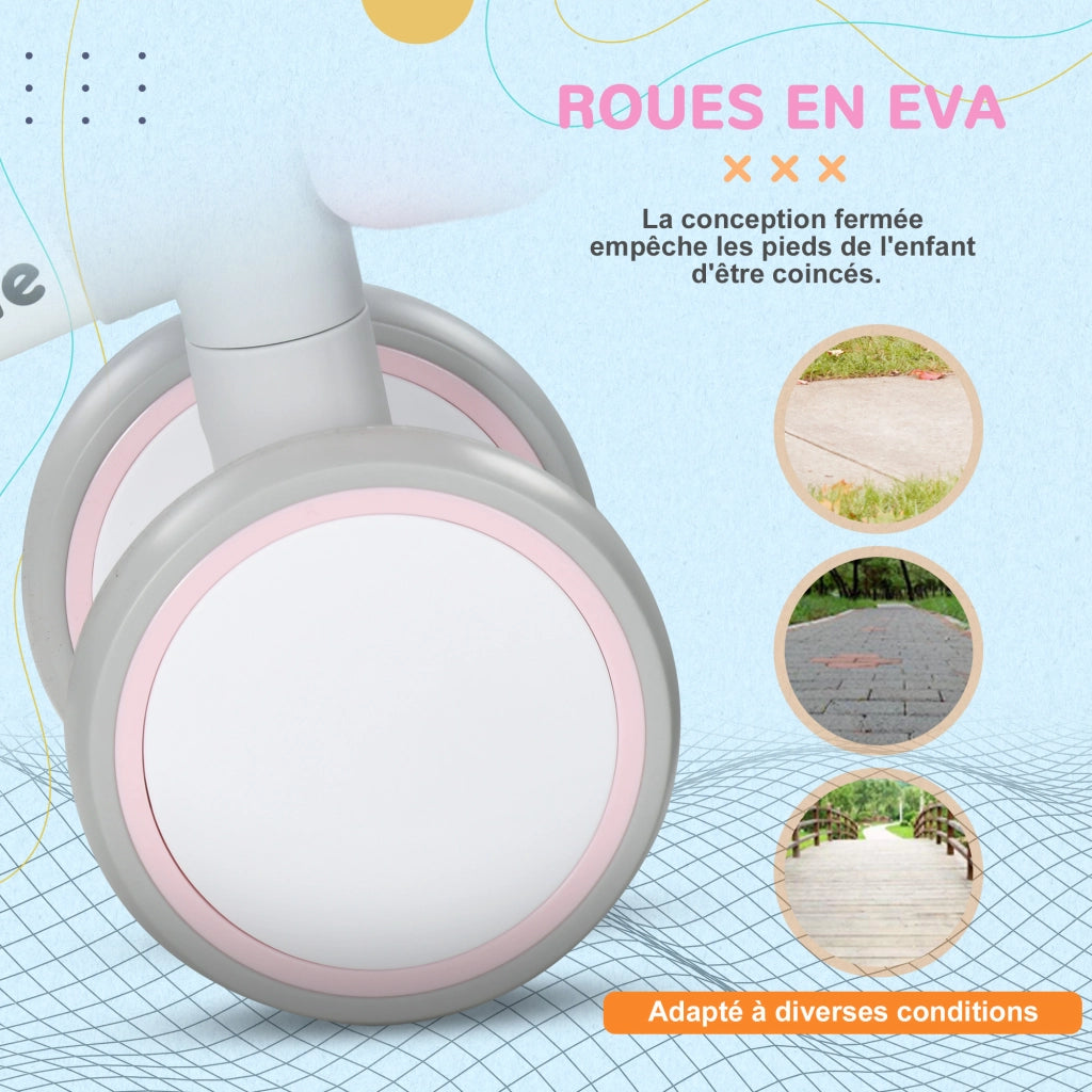 Bicicletta Senza Pedali Bambini 4 Ruote ¨C Zephmum ¨C Grigio Bianco Rosa 1-3 Anni