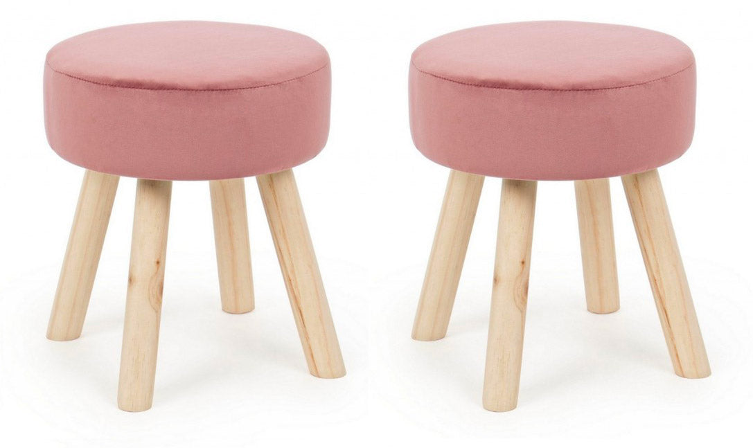 Set 2 Sgabelli  34x34x38 cm in Velluto Adeline Rosa