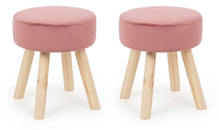 Set 2 Sgabelli  34x34x38 cm in Velluto Adeline Rosa