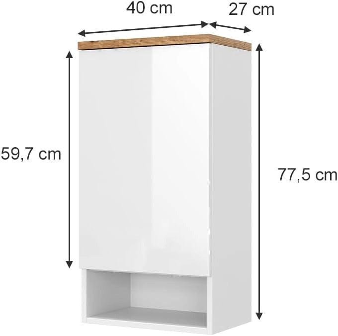 Mobile bagno Eden, Bianco lucido, 40 x 77.5 cm con 4 scomparti, per montaggio a parete con suddivisione interna variabile