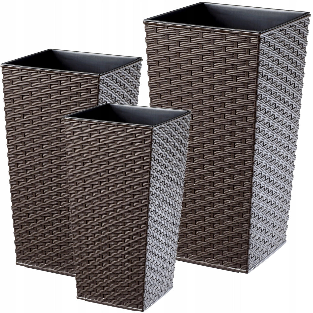 Set di 3 vasi da fiori KADAX, vasi da giardino + inserti, alti e grandi, color moka, 57+68+75 cm